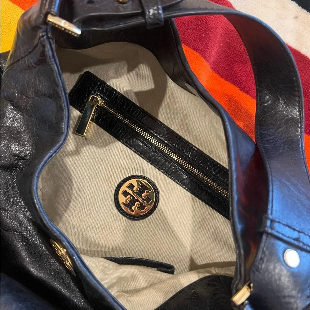Tory Burch Black Dena Leather Hobo Bag